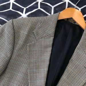 Vintage Oscar De La Renta Houndstooth Checkered Wool Blazer